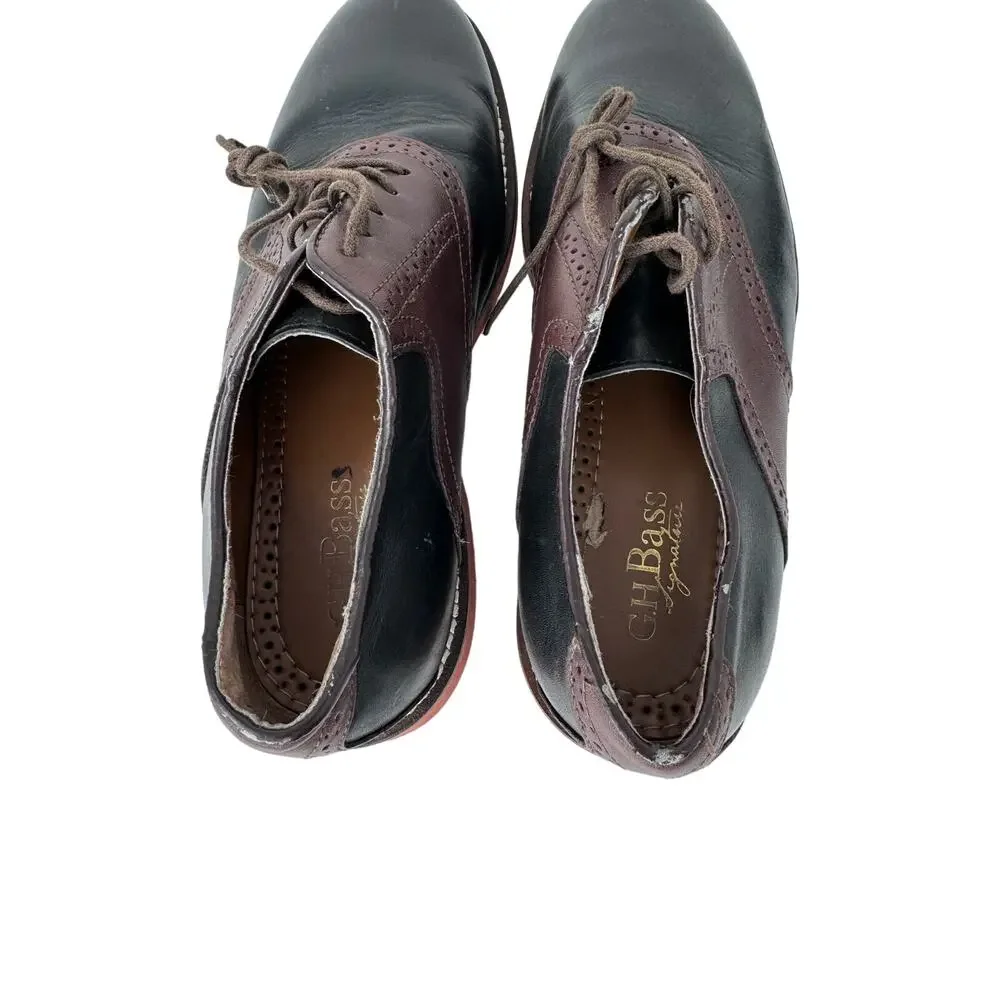 GH Bass Burlington Saddle Oxford Shoes Lace Up Leather Black Brown Mens Size 10D